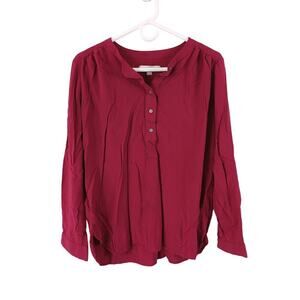 Ann Taylor‎ Loft Womens SZ Medium 100% Rayon Maroon Long Sleeve Blouse